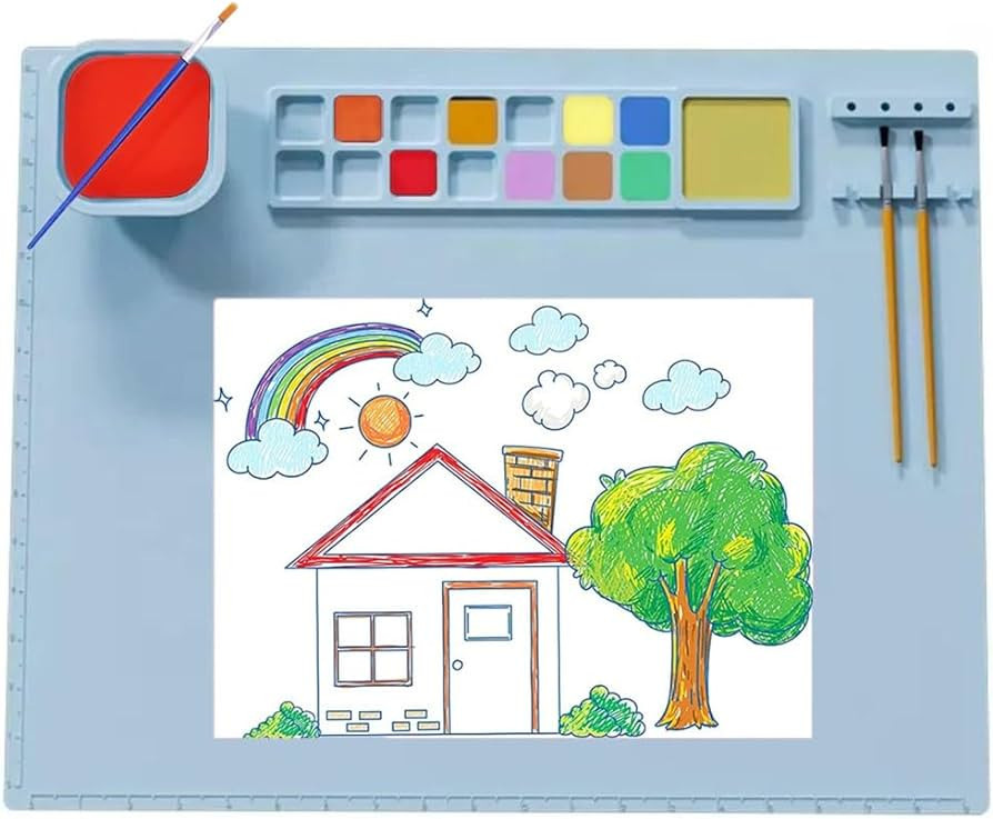 KRYHONVA Silicone Craft Mat with Removable Cleaning Cup and Paint Holder, NonStick Silicone Paint... | Amazon (US)