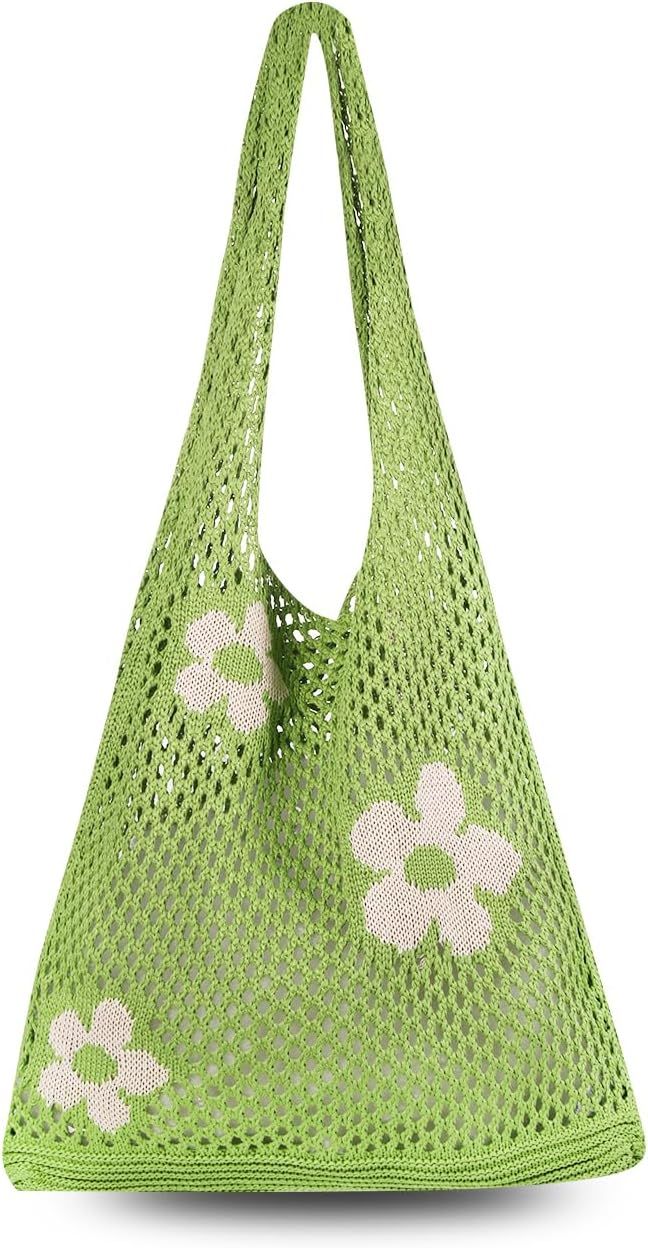 Crochet Tote Bag, Women Summer Aesthetic Mesh Beach Bags, Girls Hobo Bags Y2k Purse Fairy Grunge ... | Amazon (US)