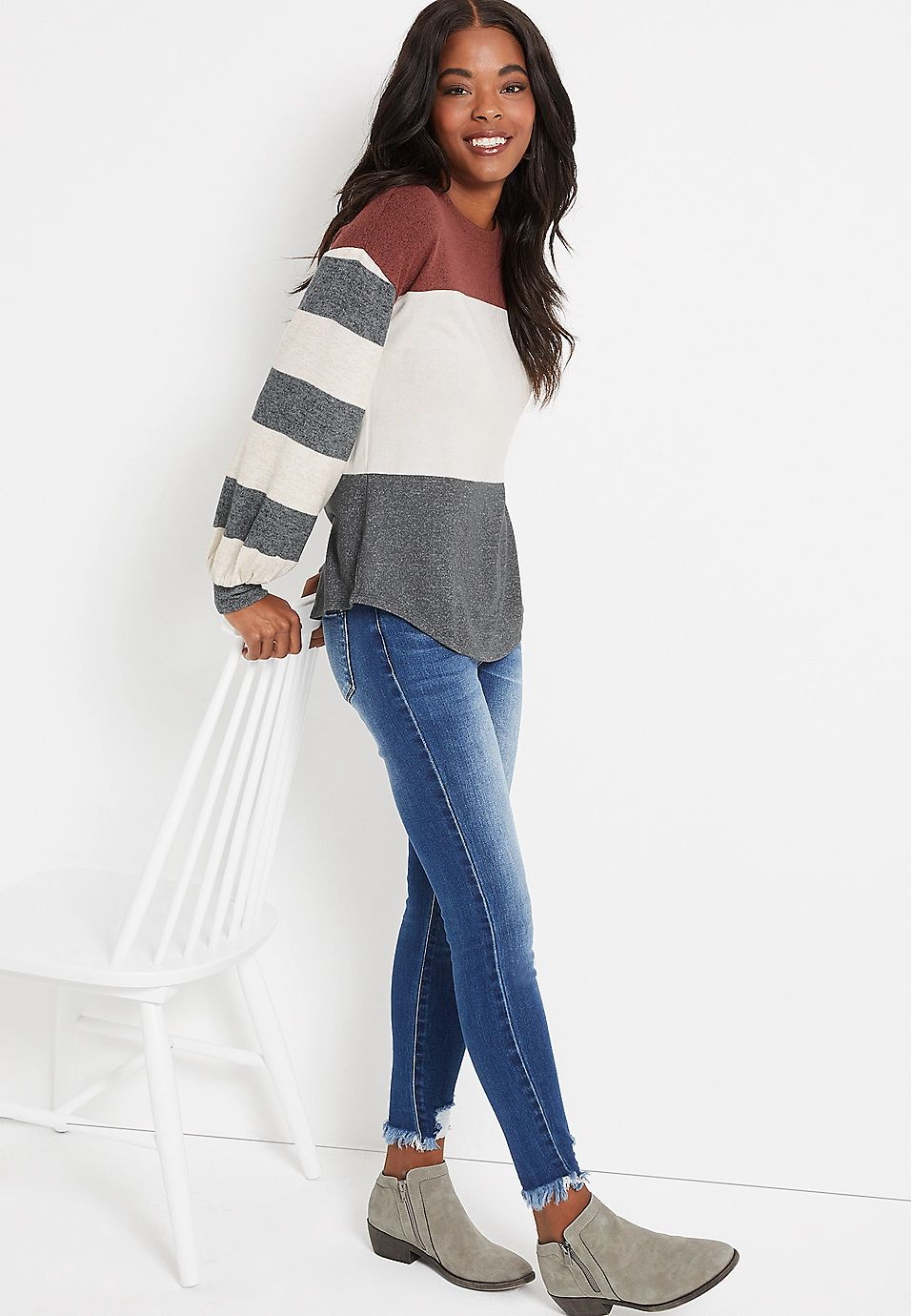 Colorblock Long Sleeve Cozy Tee | Maurices
