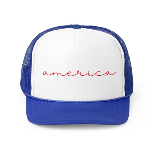 Generic Americana Trucker Hat, American Flag Embroidered Baseball Cap for Men Women (Polyester, Royal Blue with Red Lettering) | Amazon (US)