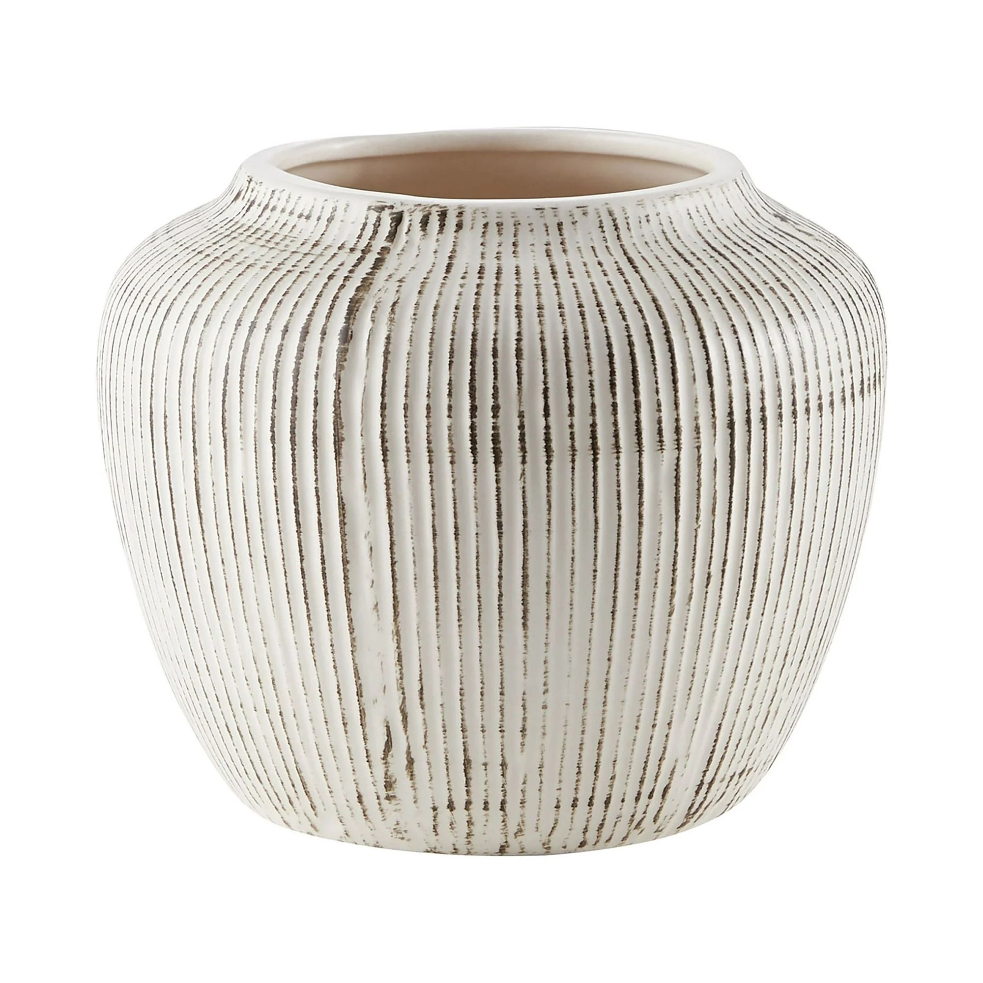 My Texas House 5" White Distressed Stripe Round Stoneware Vase | Walmart (US)