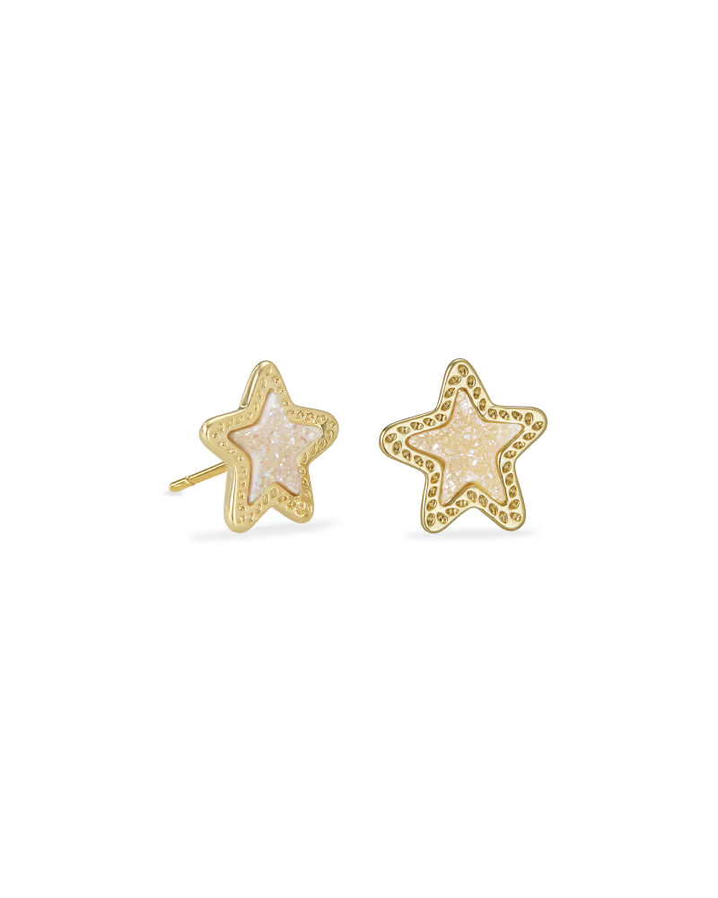 Jae Star Gold Stud Earrings in Iridescent Drusy | Kendra Scott