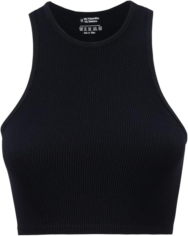 DYD Women Ribbed Crop Workout Tank Tops Sexy Cute Casual Sleeveless Basic High Neck Top | Amazon (US)