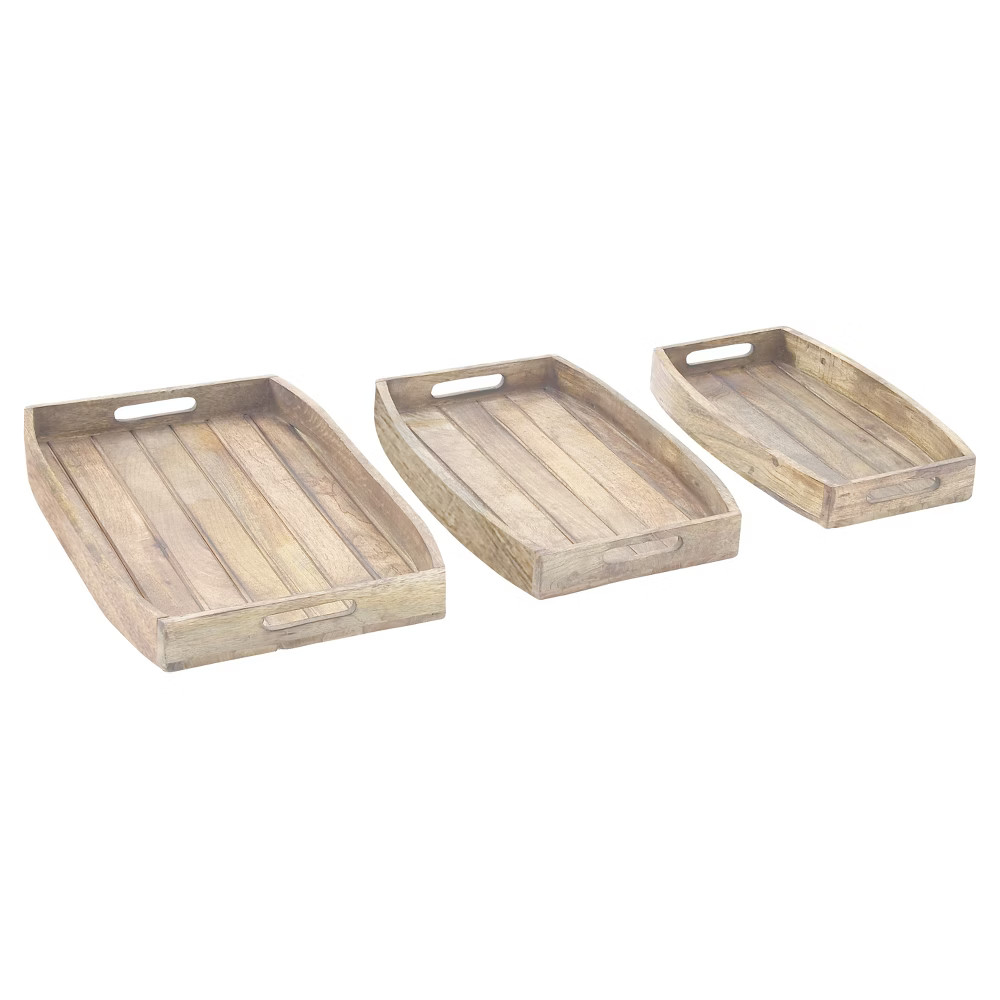 Farmhouse Rustic Wood Tray Set Mahogany Brown 3pk - Olivia & May | Target
