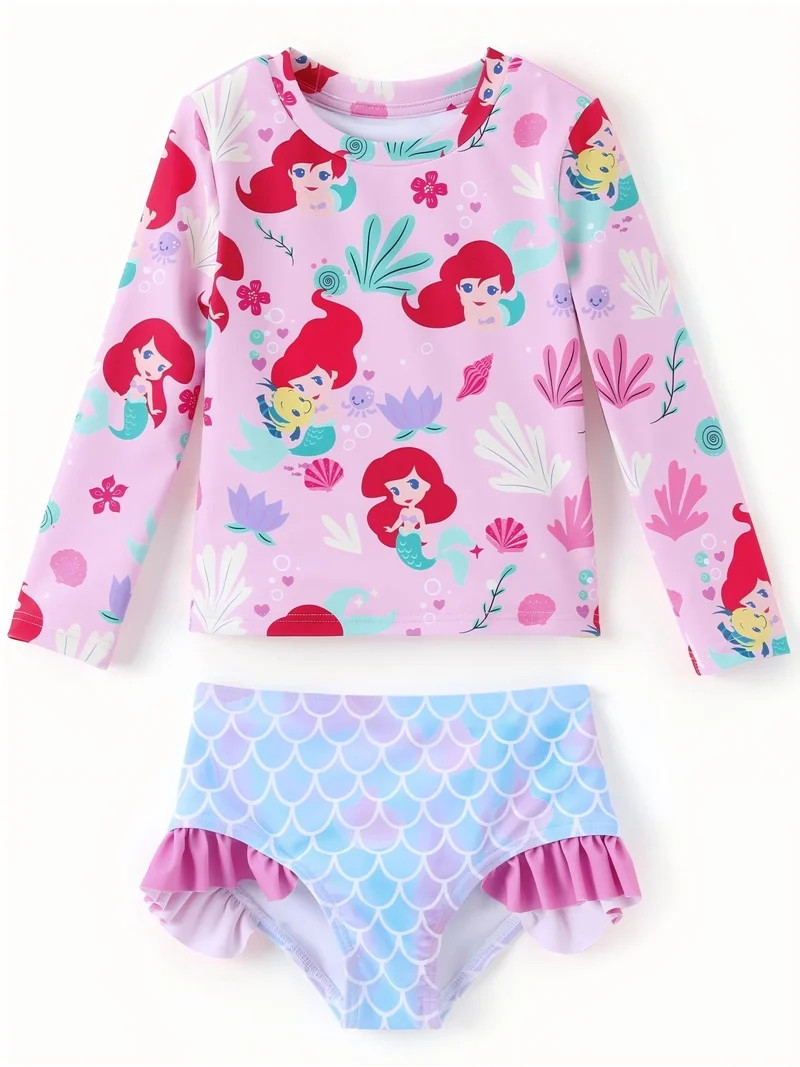 Disney Princess Girls Swimsuit Ariel Summer Rash Guard 2 Pieces Bathing Suits Beach Tankini Set S... | Walmart (US)