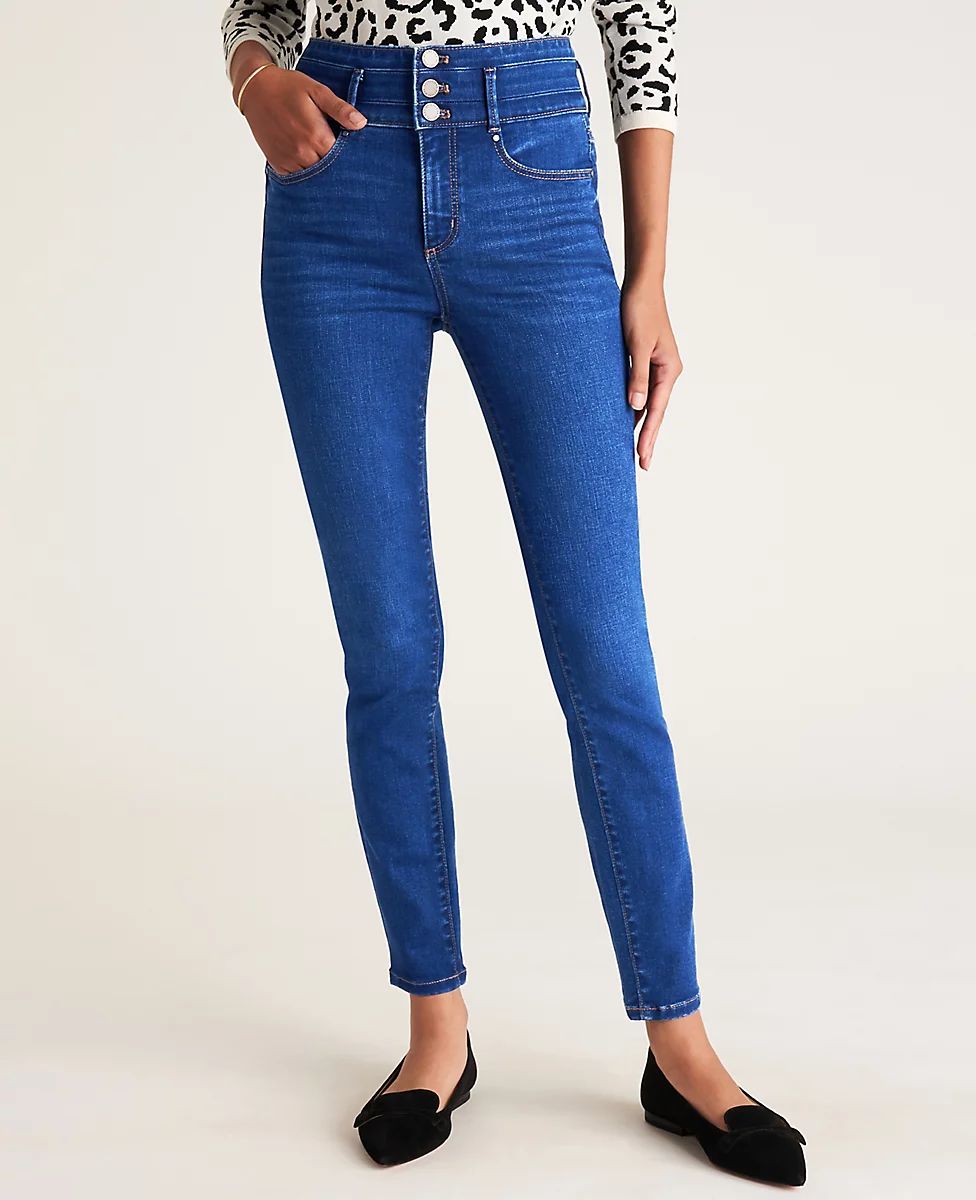 Petite Sculpting Pocket High Rise Skinny Jeans in Classic Mid Wash | Ann Taylor (US)