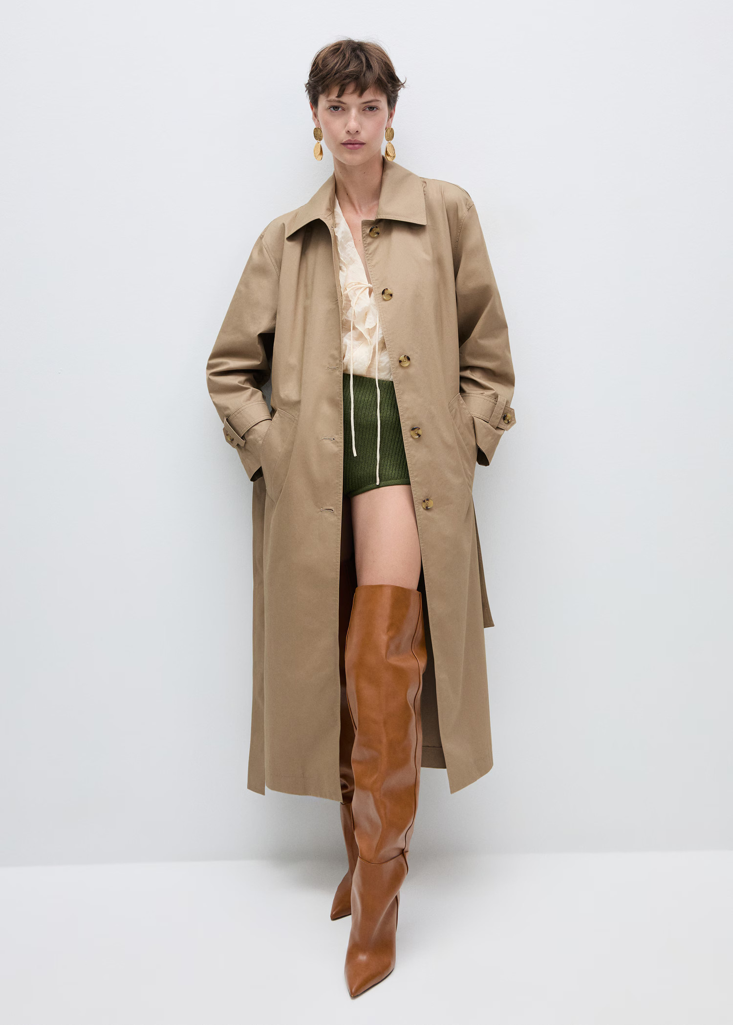 Cotton trench coat with shirt collar - Woman | MANGO USA | MANGO (US)