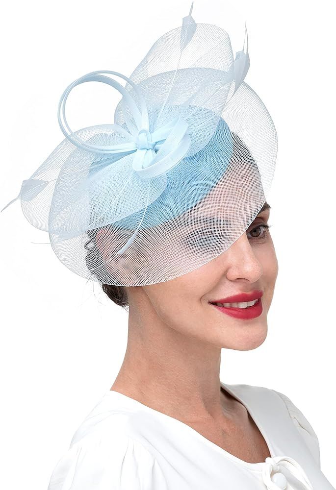 Zivyes High Tea Hats for Women Feather Fascinators for Kentucky Derby Pillbox Hat Mesh Headband | Amazon (US)