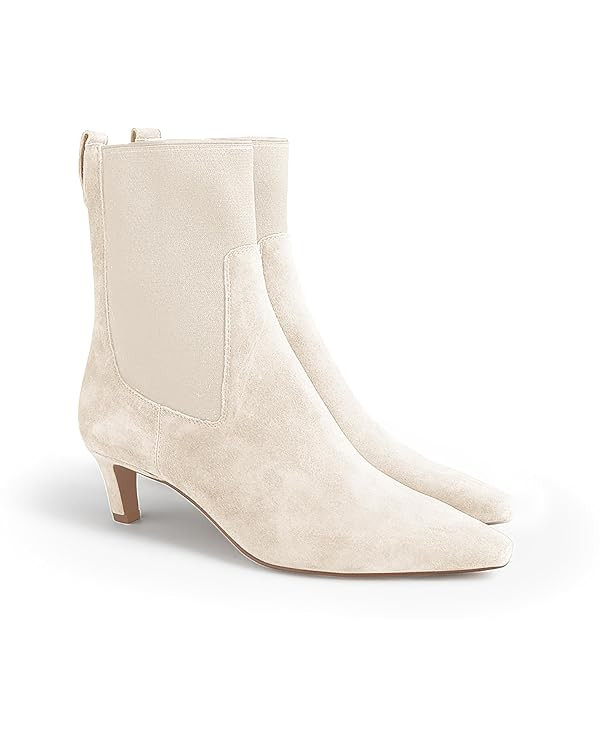 Coutgo Womens Ankle Boots Low Kitten Heel Pointed Toe Slip On Elastic Dressy Fall Winter Booties ... | Amazon (US)