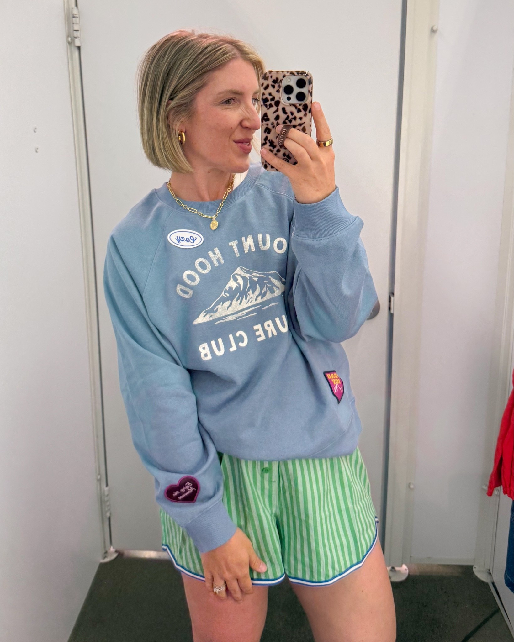 This comfy combo ❤️ - the sweatshirt has patches and the blue trim on the boxers is darling!!!

#LTKdayinmylife #LTKHome #LTKSaleAlert