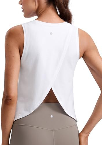 CRZ YOGA Cotton-Blend Split Open Back Tank Tops for Women - Workout Athletic Gym Casual Crewneck ... | Amazon (US)