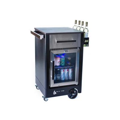 Mont Alpi Outdoor Bar Patio Island Kitchen Mobile Bar Prep Cart Station + Compact Refrigerator | Perigold