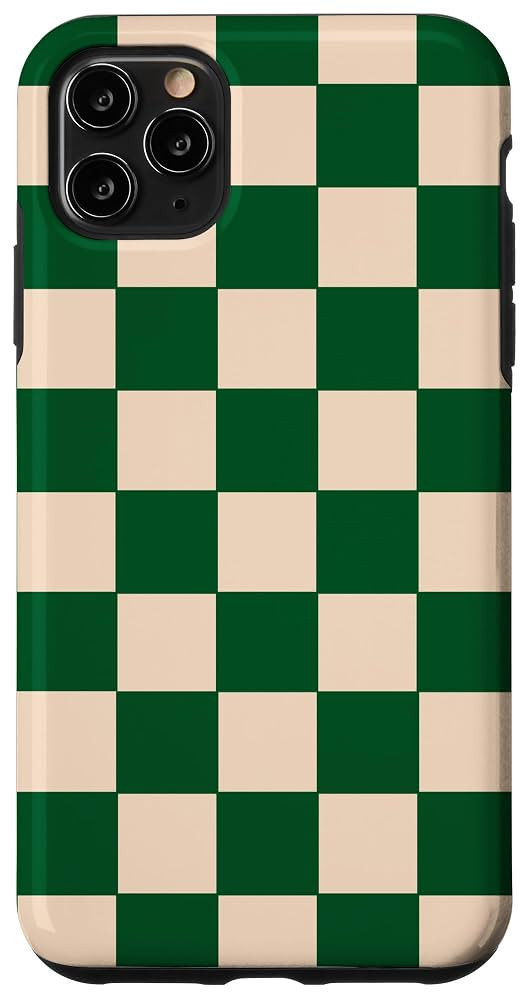 iPhone 11 Pro Max White Cream Green Checkered Checkerboard Case | Amazon (US)