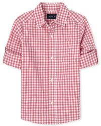 Boys Long Sleeve Gingham Poplin Button Down Shirt | The Children's Place  - ASTILBE | The Children's Place
