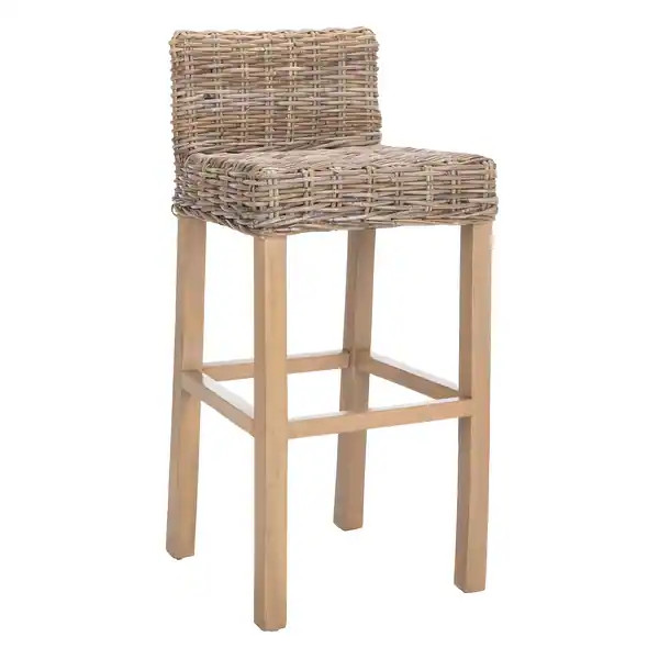 SAFAVIEH 30-inch St Grey/ Beige Wicker Bar Stool - 17.7" x 17.7" x 37.4" - - 6347621 | Bed Bath & Beyond