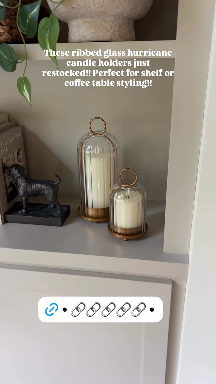 These ribbed glass hurricane candle holders just restocked!! Perfect for shelf or coffee table styling!!

#LTKSeasonal #LTKHome