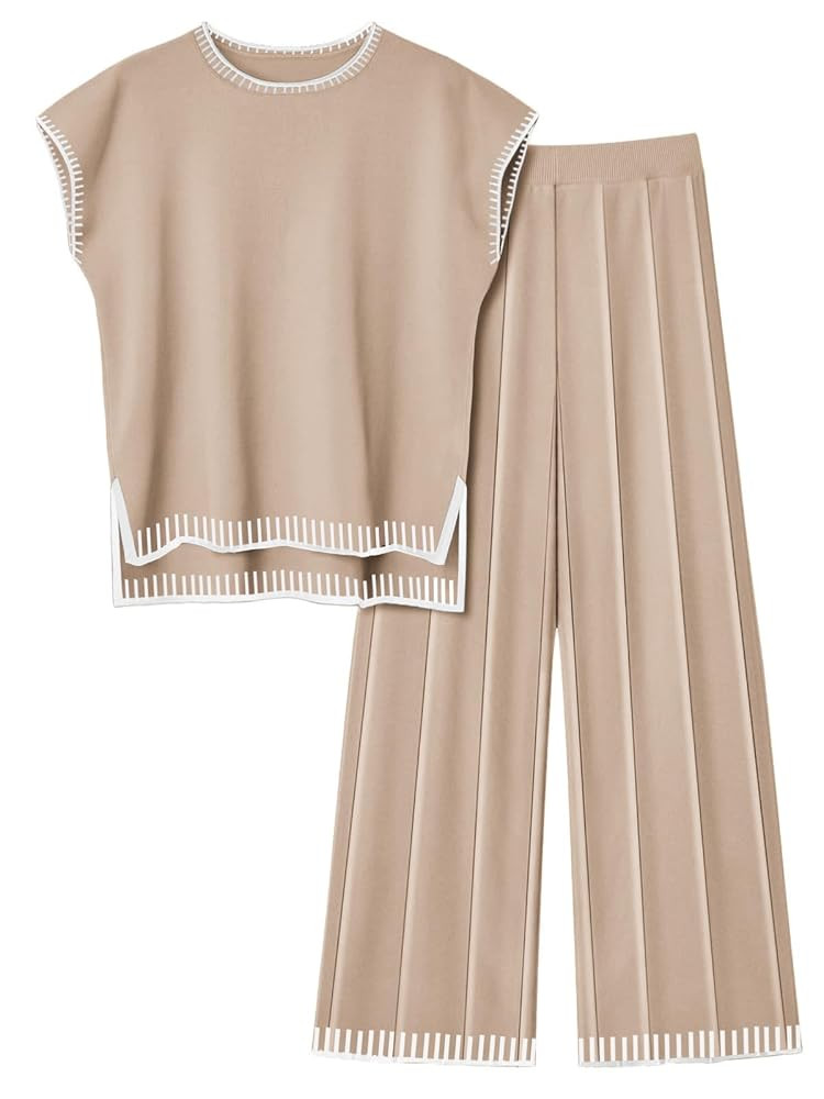 Ekouaer Womens Matching Sets Knit Sweater Sets 2 Pieces Outfits Pullover Tops Wide Legs Pants Lou... | Amazon (US)