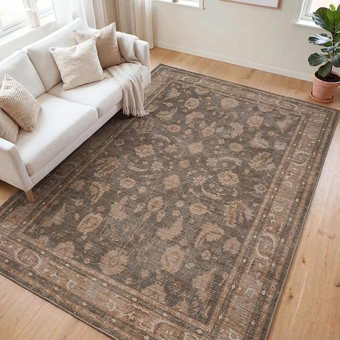Kuden 6x9 Area Rug, Machine Washable Area Rug with Non-Slip Backing, Vintage Style, Soft, Easy Cl... | Amazon (US)