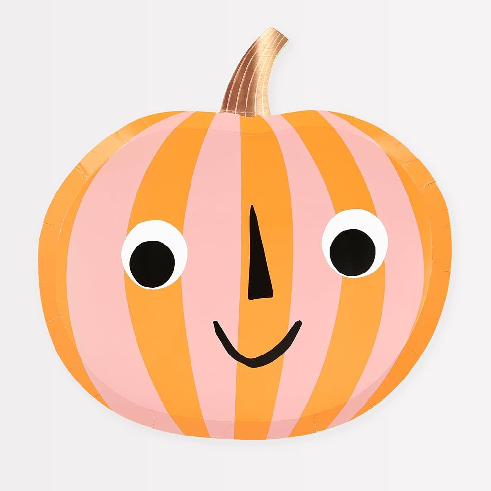 Meri Meri Pink & Orange Stripy Pumpkin Plates (Pack of 8) | Amazon (US)