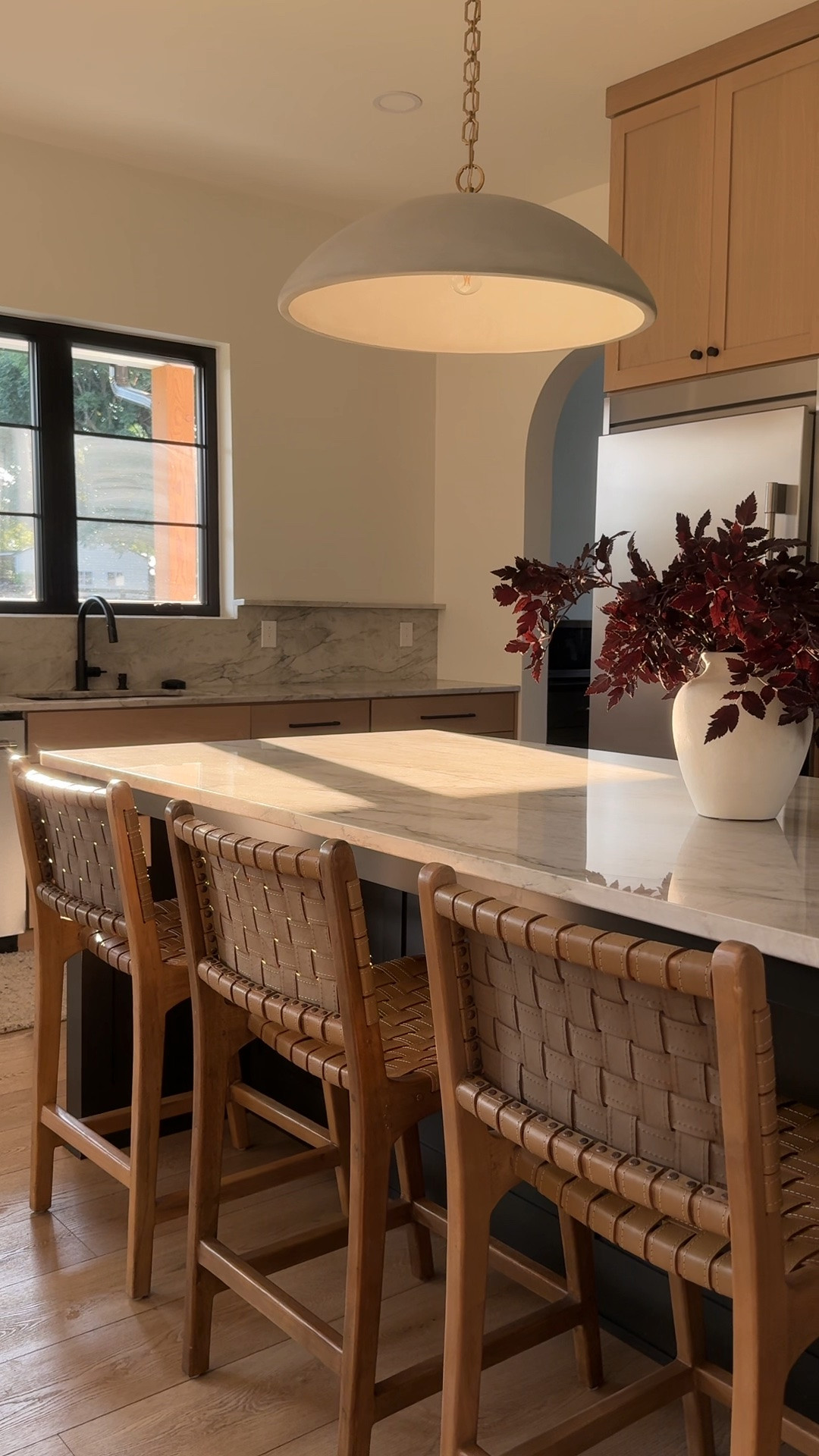 Organic modern kitchen with simple fall styling 🤎🍂

Countertops are Calacatta Quartzite

#LTKSeasonal #LTKHome #LTKSaleAlert