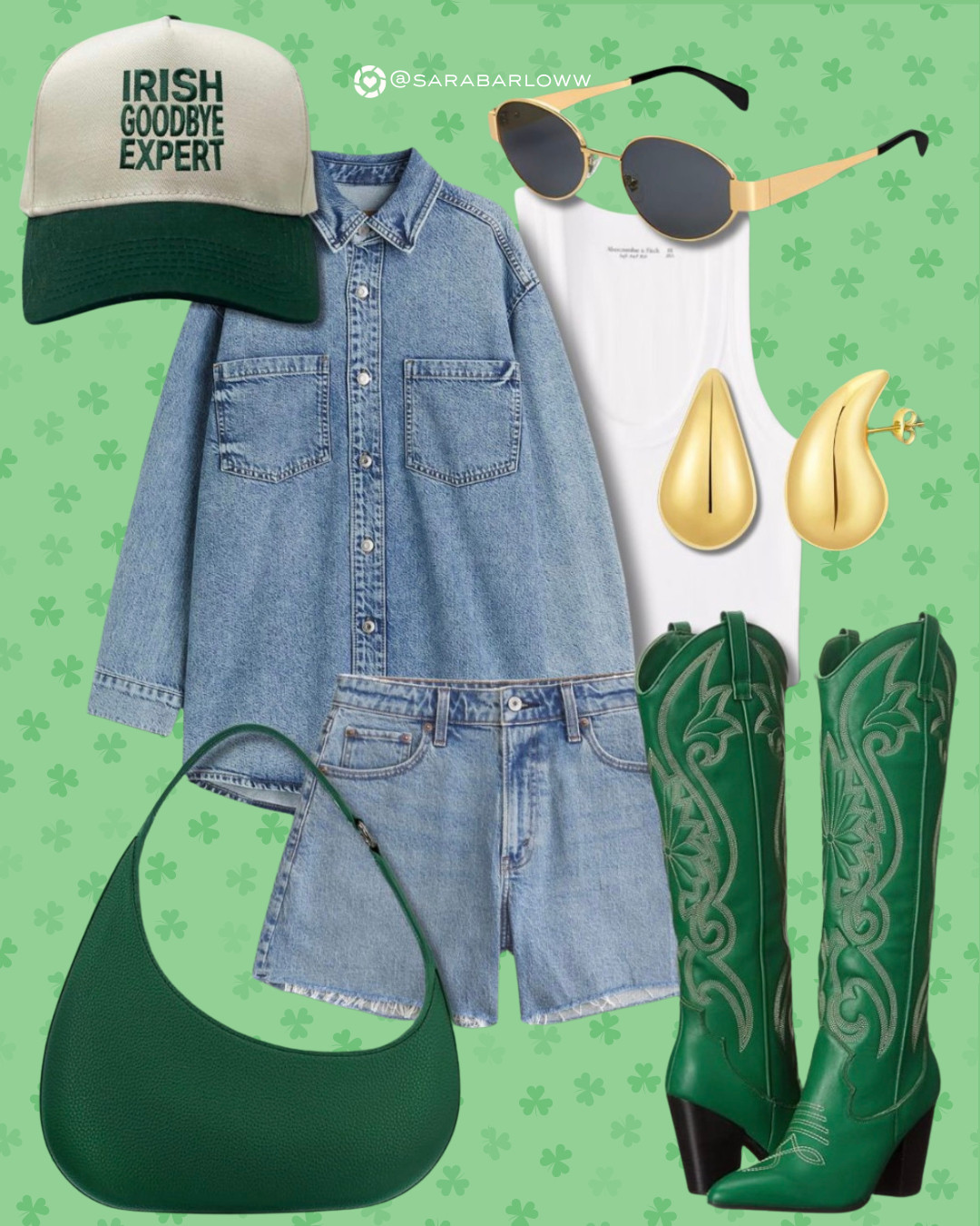 can you believe it's already almost st patrick's day!? i feel like this holiday creeps up on me every year. if you're like me and are wanting to get ahead of your outfits this year, i've got you covered! I'm loving this western-inspired denim look with pops of green in the boots, hat, and bag to bring in the holiday spirit. i think i would wear this outfit at a country concert, girls day out, and even on a trip to Nashville! as an irish goodbye expert, would you rock this lucky look?  

 #LTKootd #LTKSeasonal #LTKSaleAlert