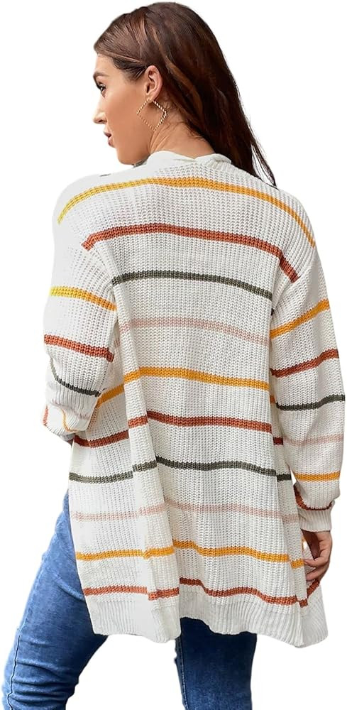 Floerns Women's Rainbow Striped Print Button Front Long Sleeve Cardigan Sweater | Amazon (US)