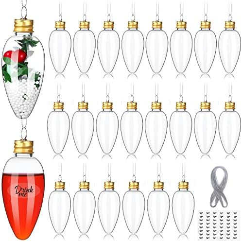 24Pcs Christmas Booze Balls with 48Pcs Stickers Gold Thread Fillable Clear Plastic Light Bulb Sha... | Amazon (US)