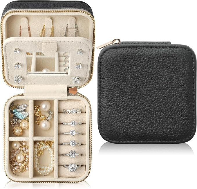 Genuine Leather Travel Jewelry Case Organizer with Mirror for Women, Small Jewelry Box Portable M... | Amazon (US)