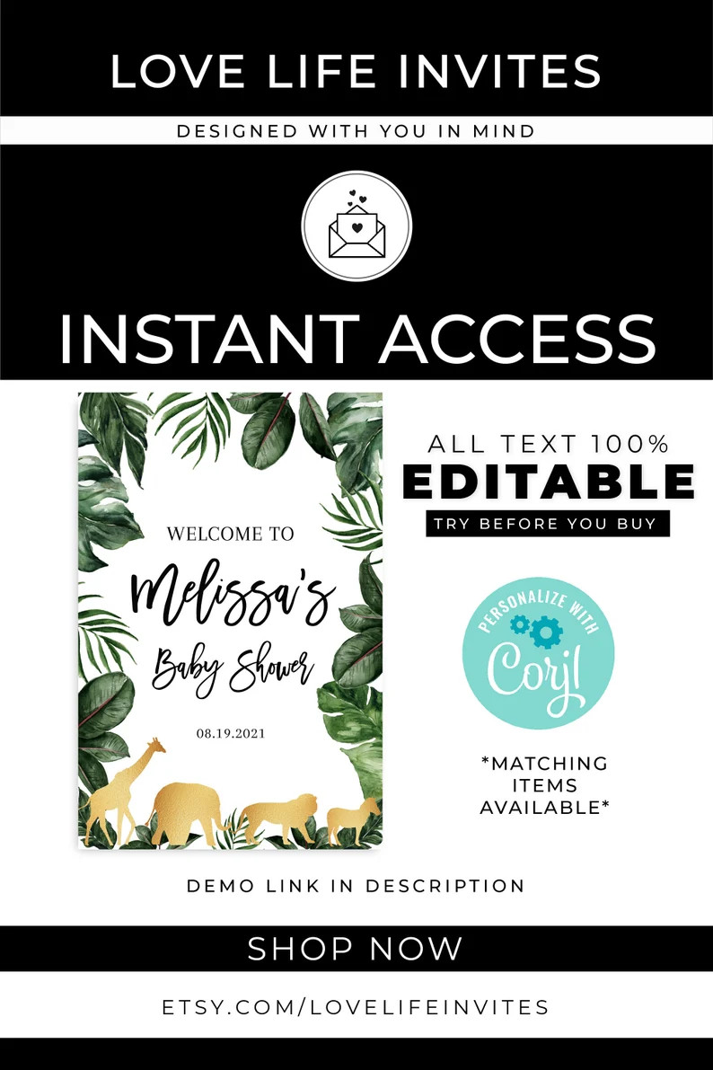 Safari Welcome Sign, Safari Baby Shower Welcome Sign, Jungle Baby Shower Sign Template Party Sign... | Etsy (US)