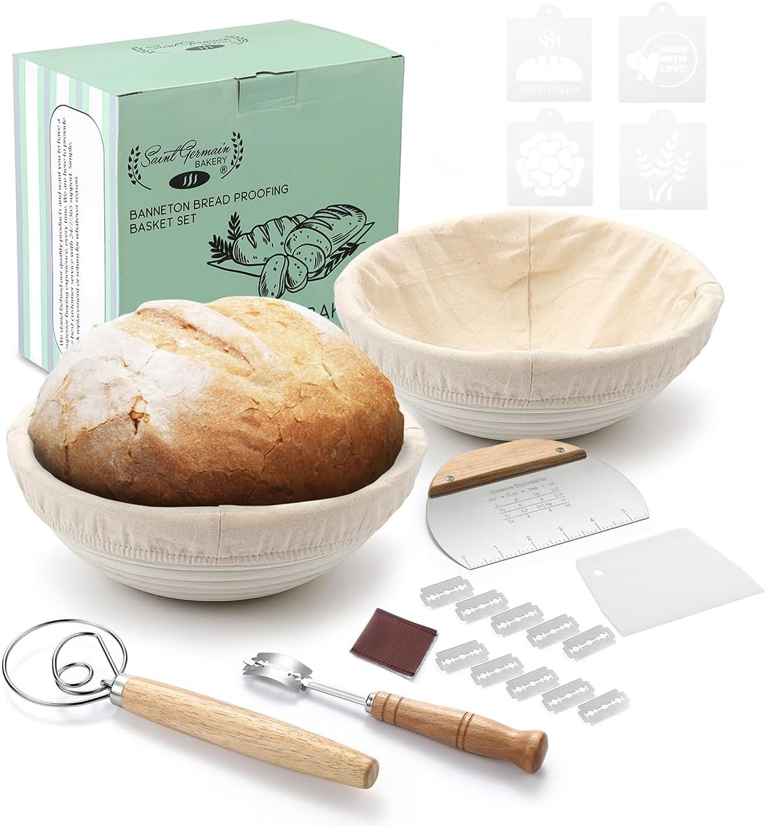 Saint Germain Bakery Premium Round Bread Banneton Basket with Liner - Perfect Brotform Proofing B... | Amazon (US)