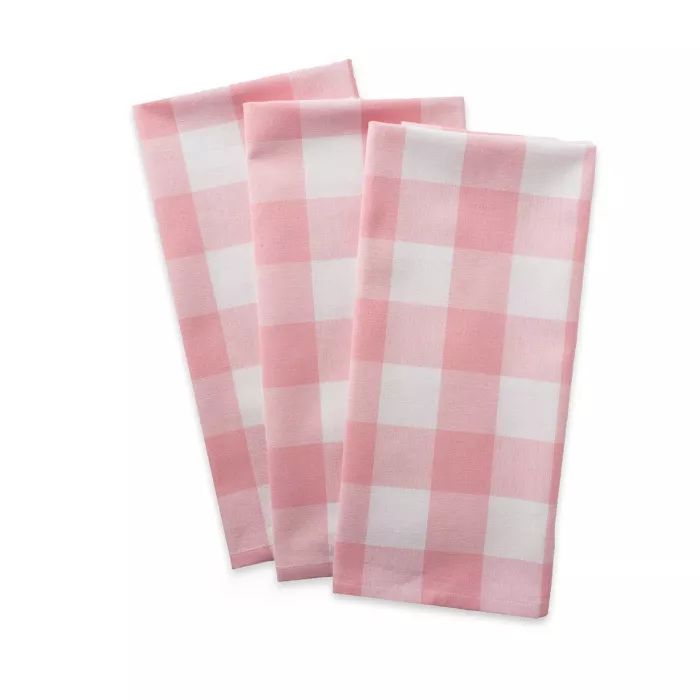 3pk Cotton Buffalo Check Dishtowels Pink - Design Imports | Target