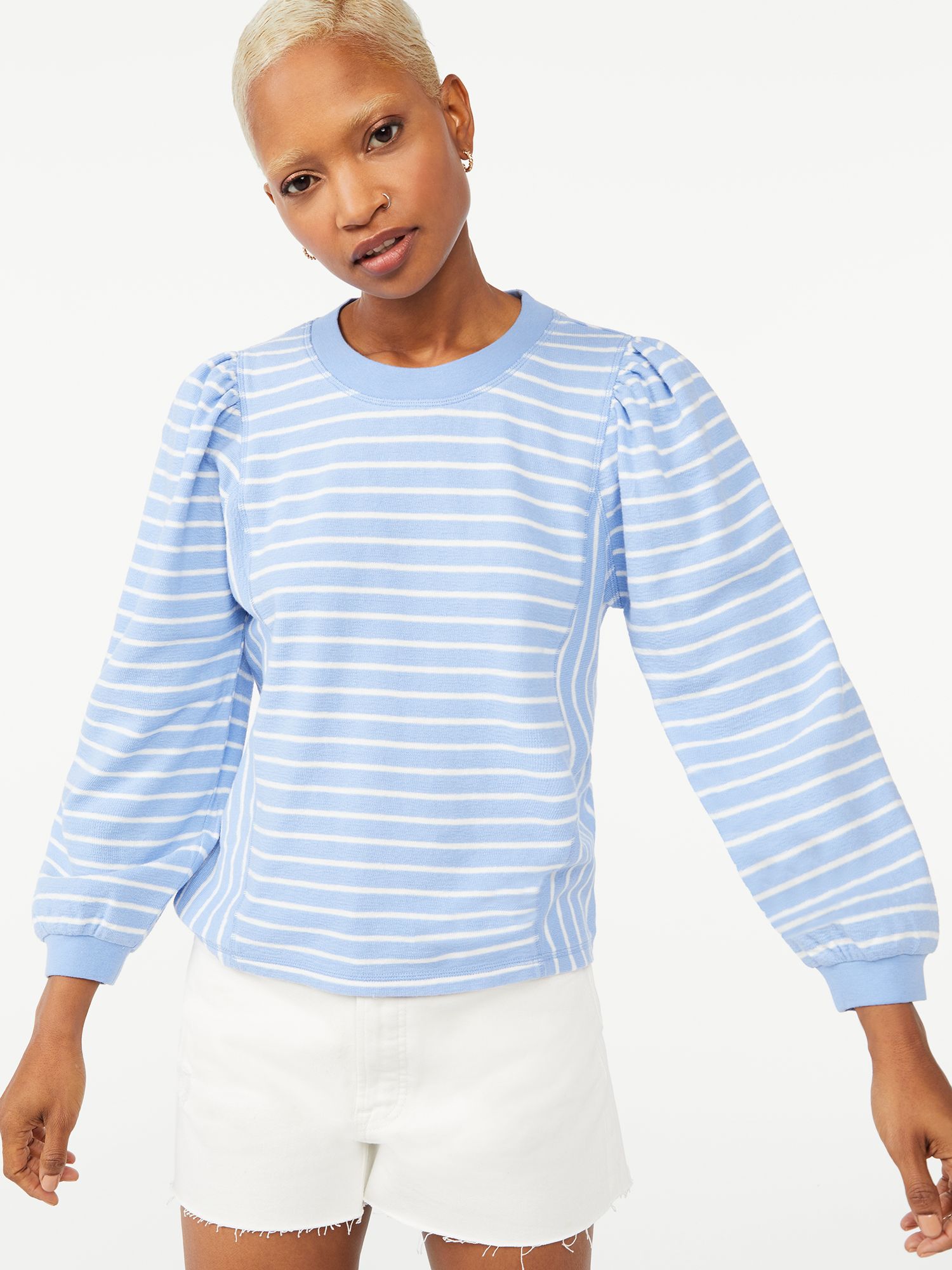 Free Assembly Women's Bubble Top with Pleated Shoulders | Walmart (US)
