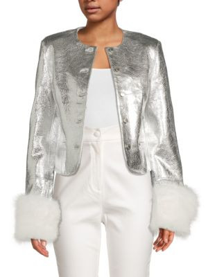 ​Metallic Faux-Fur Cuffs Leather Jacket | Saks Fifth Avenue OFF 5TH
