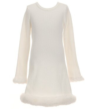 Big Girls Puff Sleeve Faux Fur Trim Dress | Dillard's