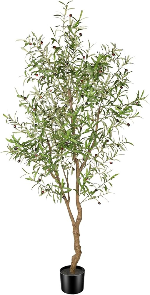 7ft Faux Olive Tree - Fake Potted Olive Silk Tree with Planter Natural Olive Branches and Realist... | Amazon (US)