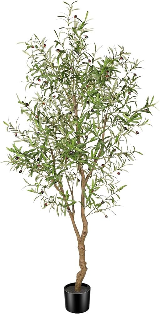 7ft Faux Olive Tree - Fake Potted Olive Silk Tree with Planter Natural Olive Branches and Realist... | Amazon (US)