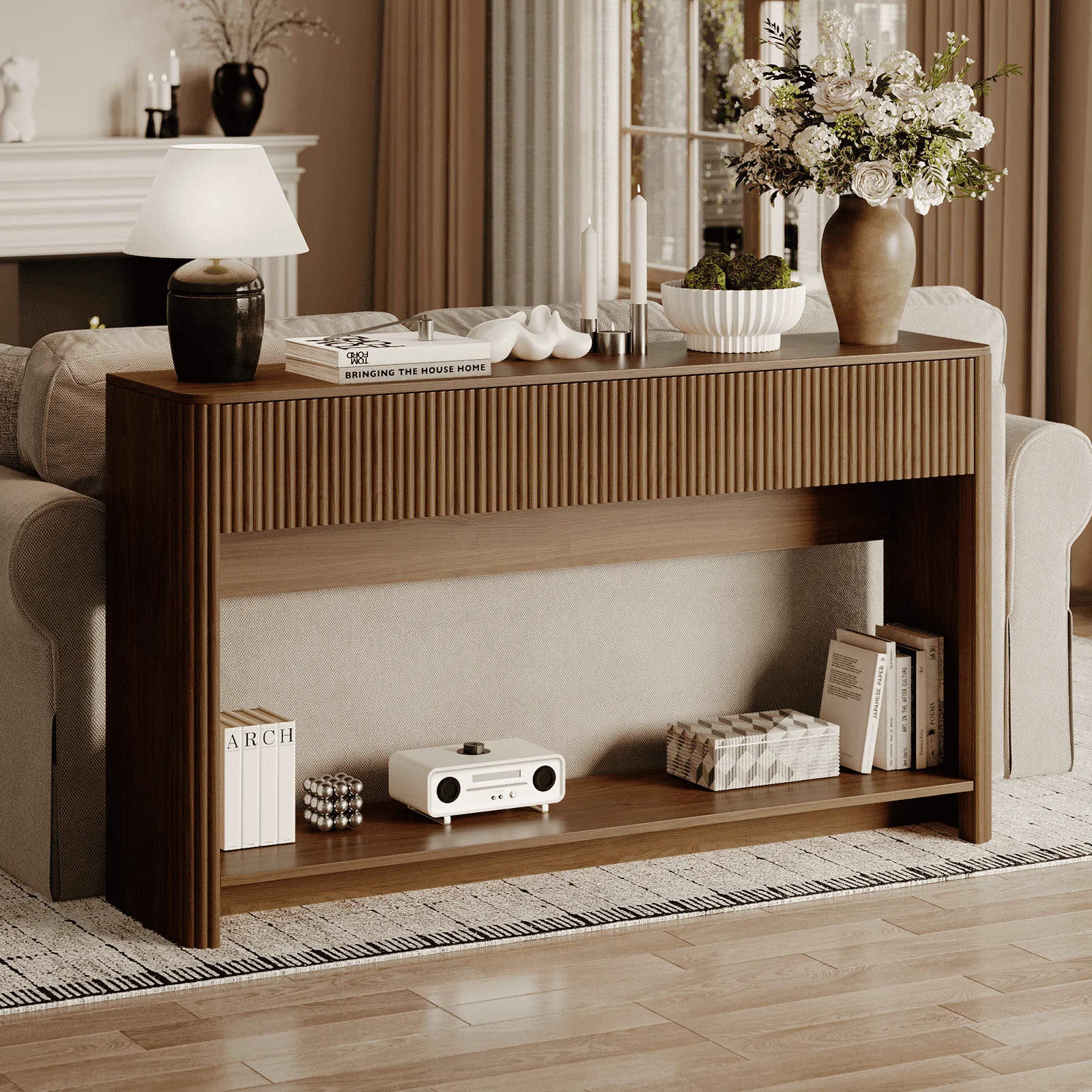 UGTOO Walnut Hollow Console Table – 3-Drawer Entryway Desk with Kick-Toe Design, 200 lb Capacity (47.2"L x 11.8"W) - Walmart.com | Walmart (US)