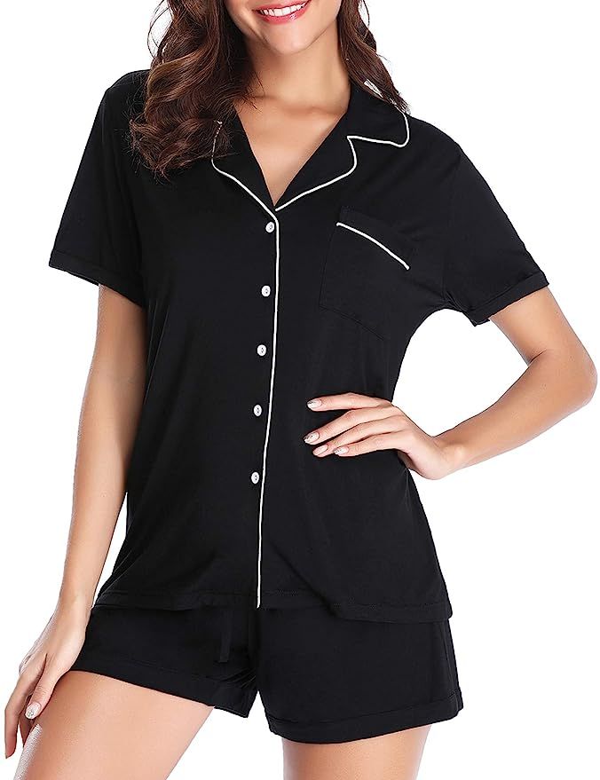 Lusofie Pajama Set Women Long Sleeve Sleepwear Soft Knit Loungewear Notch Collar Pjs | Amazon (US)