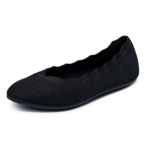 Skechers Women's Cleo 2.0 - Love Spell Scalloped Knit Skimmer Flats with Air-Cooled Memory Foam, Black, 9.5 | Amazon (US)