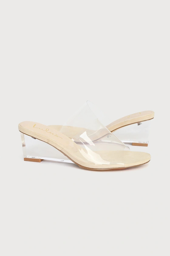 Selyn Light Nude Vinyl Wedge Sandals | Lulus (US)