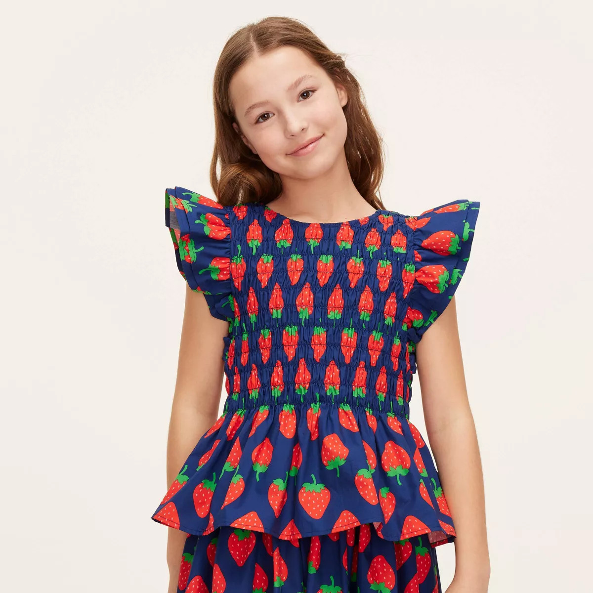 Girls' Strawberry Print Flutter Short Sleeve Smocked Peplum Shirt - kate spade new york x Target ... | Target