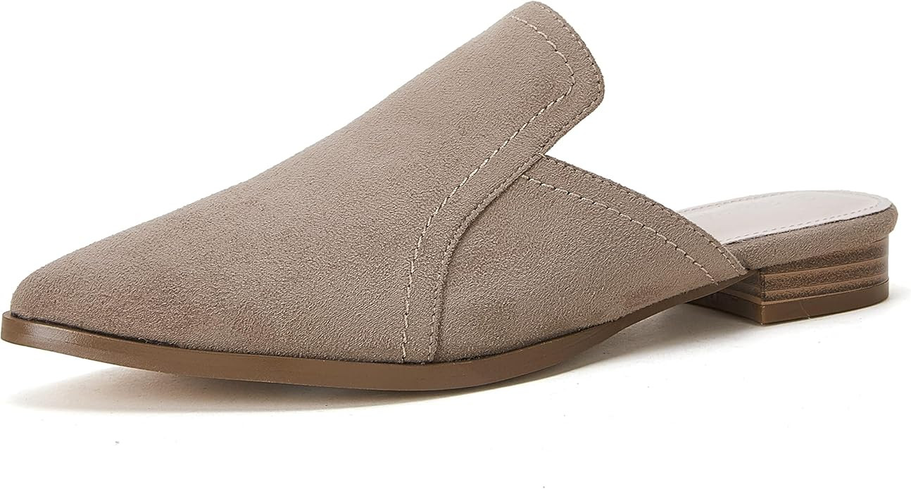 PiePieBuy Womens Pointed Toe Mules Flats Backless Chunky Low Heels Loafers Slip On Sandals Shoes | Amazon (US)