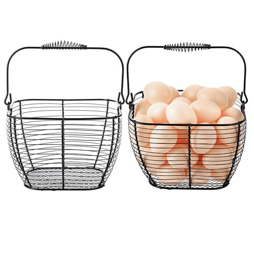 OGANAZI 2 PCS 7" Black Square Wire Egg Baskets for Fresh Egg With Handle, Small Metal Collecting Basket for Gathering Fresh Eggs, Chicken and Duck Eggs Hunting Basket Egg Holder Countertop | Amazon (US)