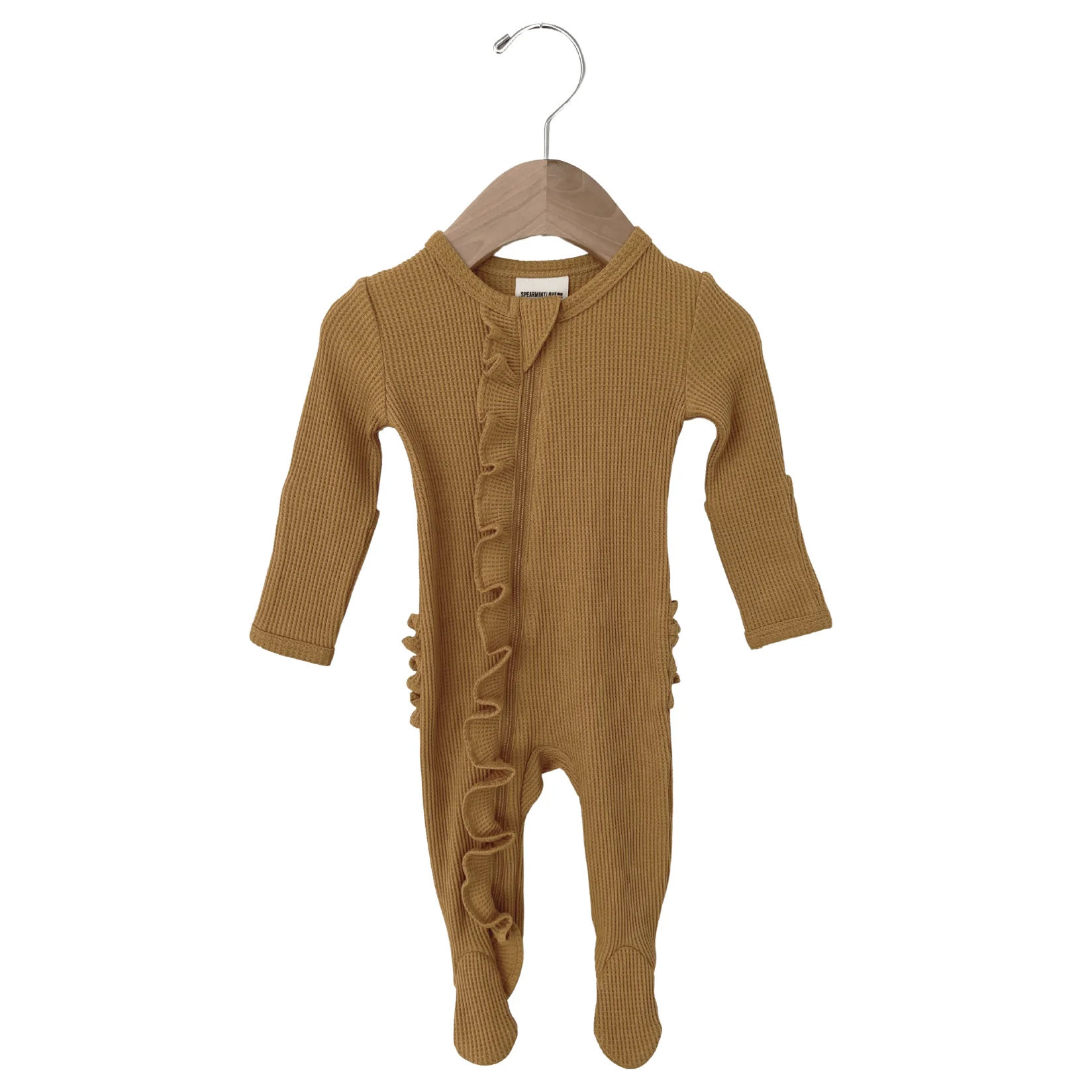 Organic Waffle Ruffle Zip Footie, Honey | SpearmintLOVE