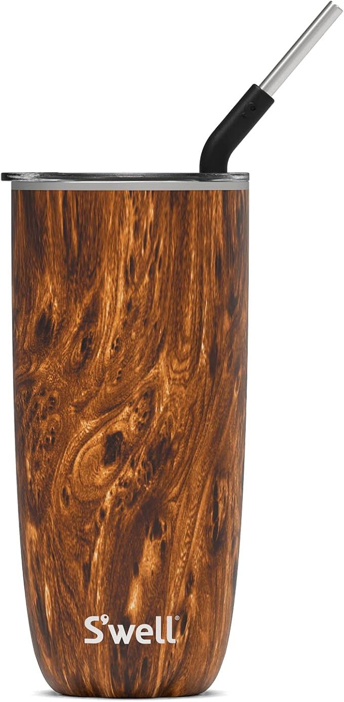 S’well Stainless Steel Tumbler with Straw - 24 Fl Oz - Teakwood - Triple-Layered Vacuum-Insulat... | Amazon (US)