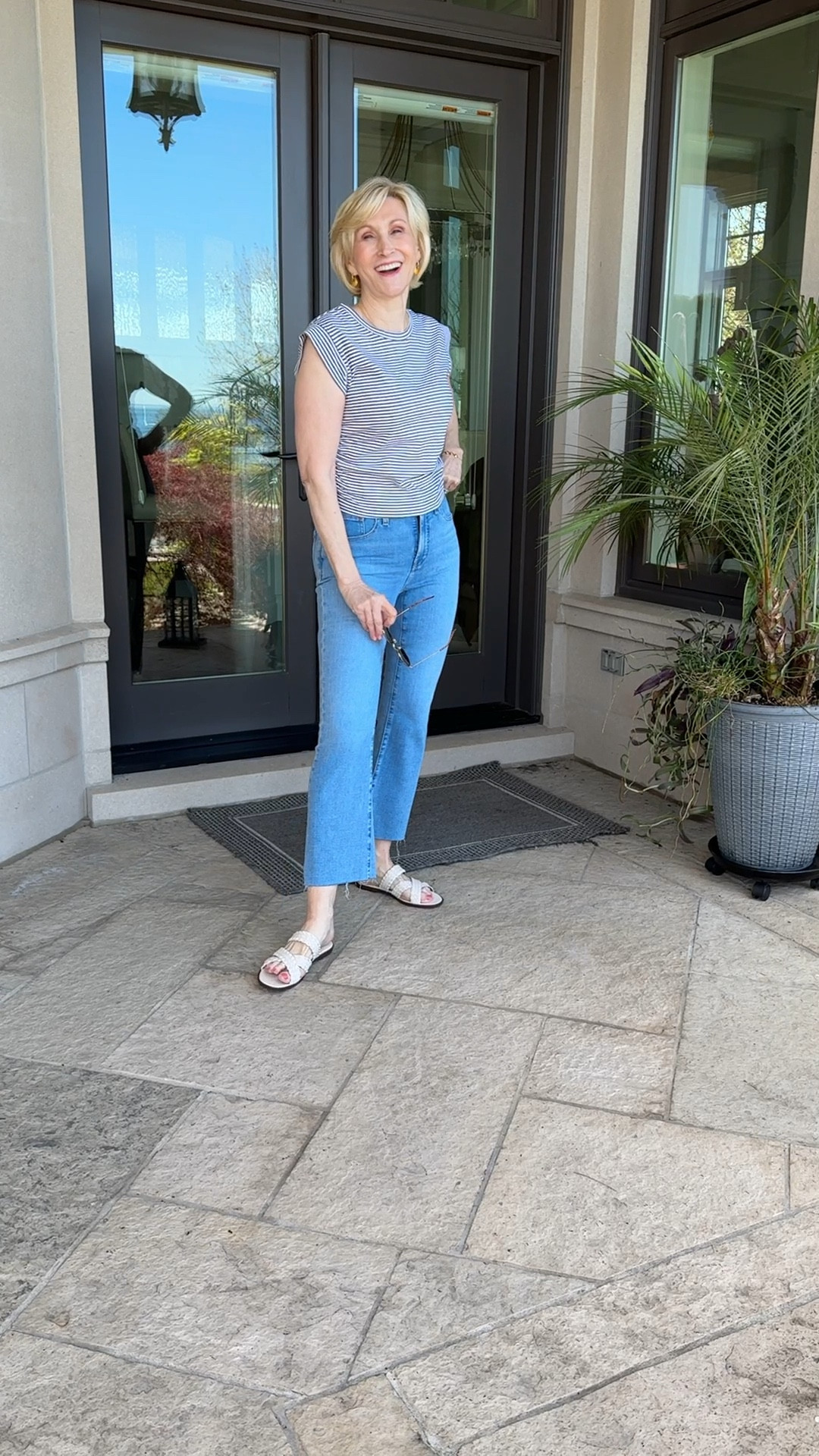 This bold shoulder striped top with the ruching up the sides from @madewell is a great find! Wear it with kick out crop jeans. I suggest you size down one on the jeans. They stretch!  #LTKvideo #LTKover40

#LTKstyletip #LTKtravel