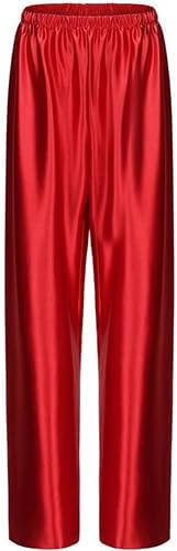 WANLUOSUXWomen's Metal Shiny Pants Silk High Waisted Elastic Waistband Casual Drape Trousers | Amazon (US)