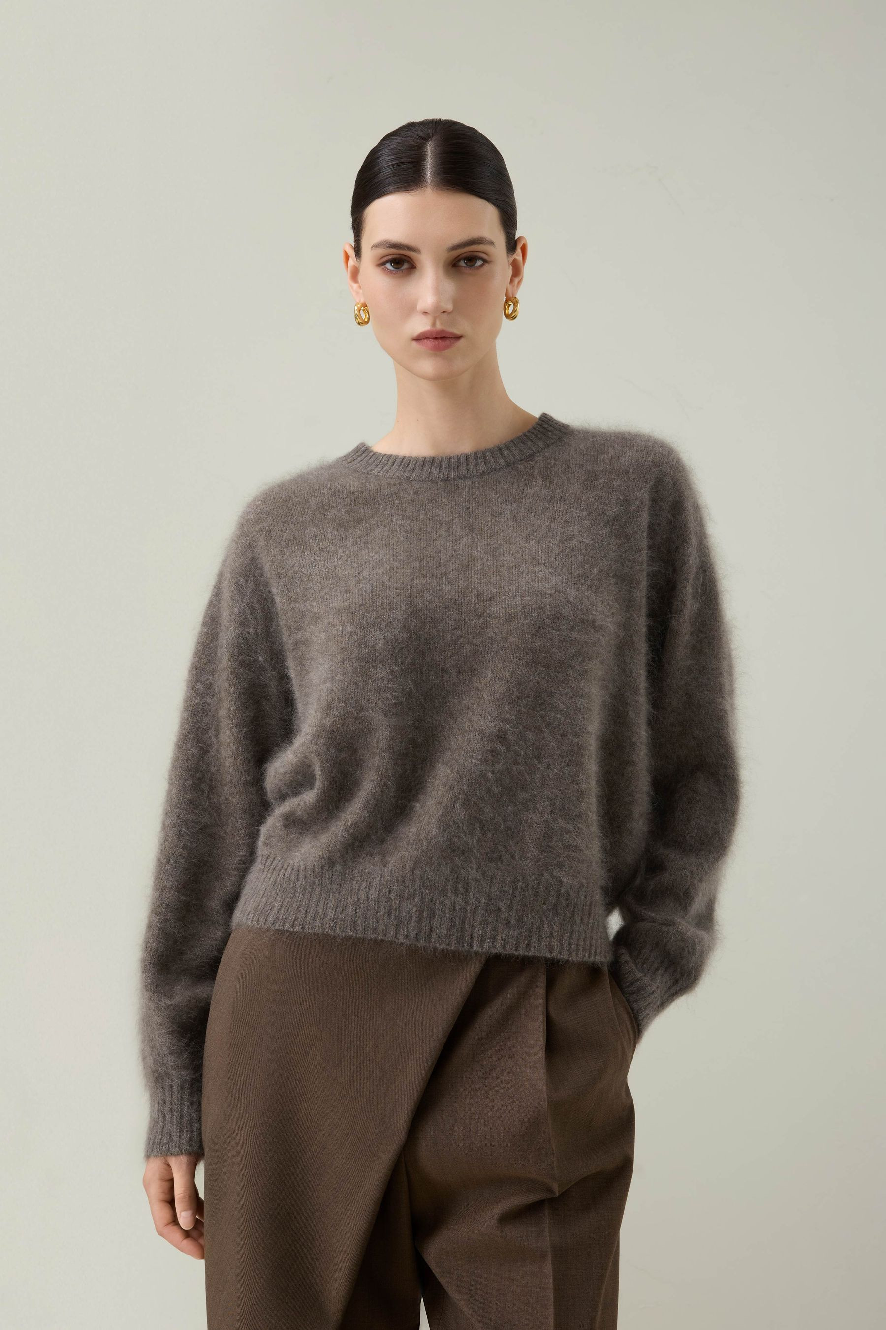 Brushed Seamless Two-Tone Cashmere Jumper | LILYSILK