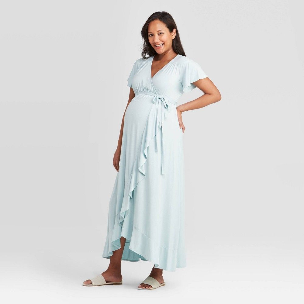 Short Sleeve Knit Wrap Ruffle Maternity Dress - Isabel Maternity by Ingrid & Isabel Aqua M, Women's, | Target