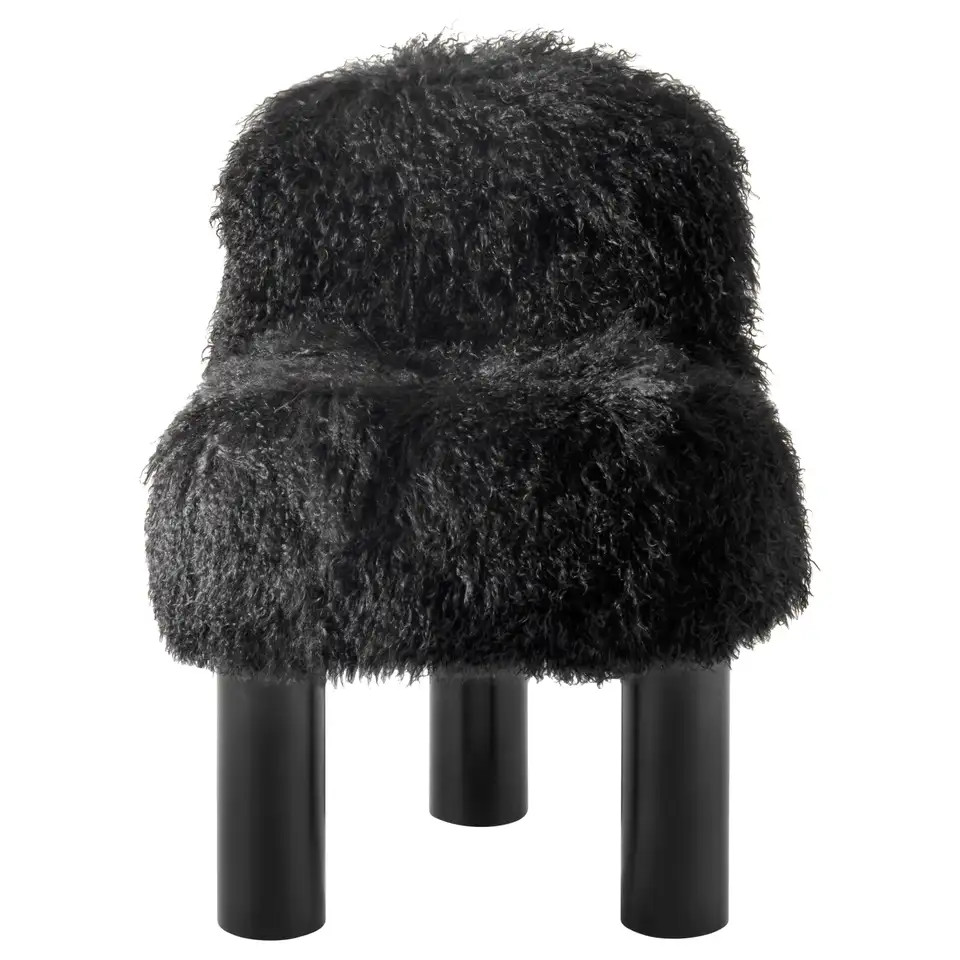 Arflex Botolo High Back Armchair in Black Fur and Black Metal Legs by Cini Boeri | 1stDibs
